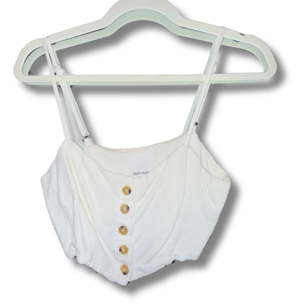 Skylar + Madison White Button-Front Bustier Crop Top – Size M
